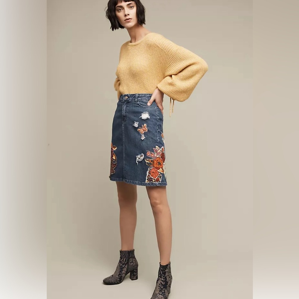 Anthropologie Gardeners Denim Pencil Skirt